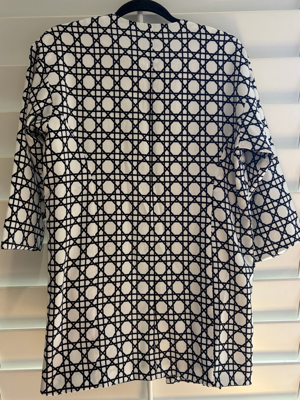 HARLOWE & GRAHAM White Navy Criss Cross Pattern Long Jacket Topper M Lightweight - Picture 2 of 7